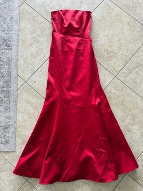 ABS Allen Schwartz Strapless Red Satin Gown